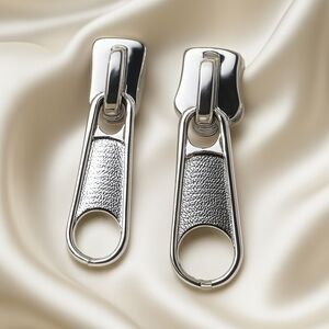 Edgy Silver Zipper Dangle Earrings – Modern Metallic Statement Jewelry for Women